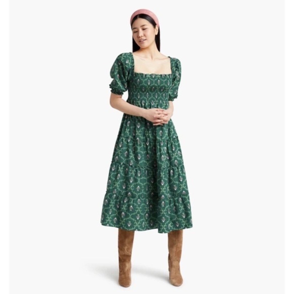 Hillhouse The Nelsi Nap Dress in Emerald Green Trellis